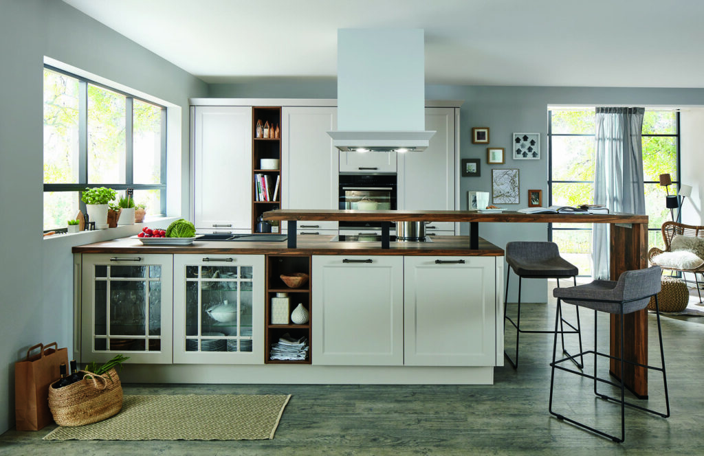 Nobilia Matt White Wood Shaker Open Plan Kitchen With Island 2021 1 | Expert German Kitchens, Dartford